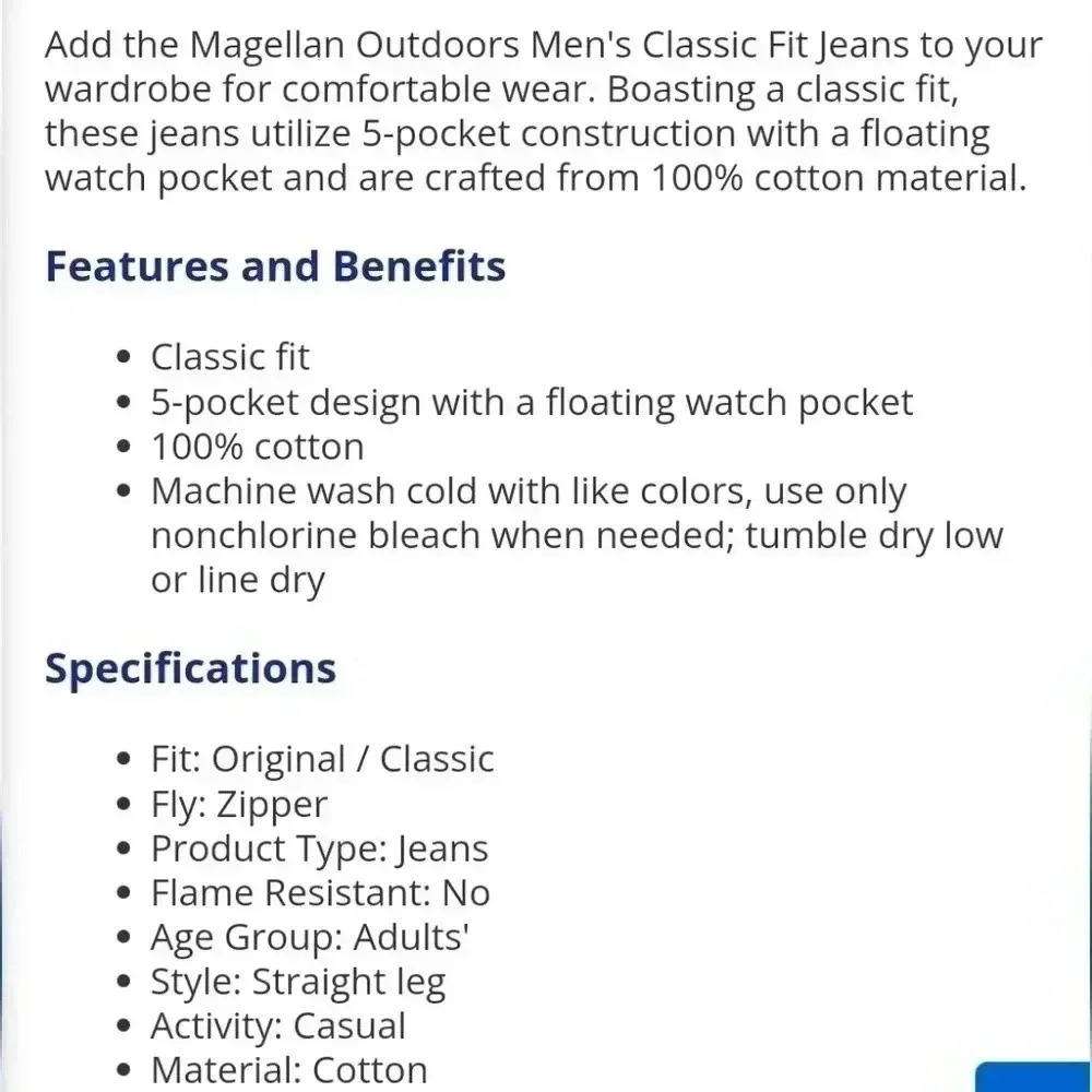 Magellan Outdoors Men's Classic Fit Jeans Size 38x30 NWT - Picture 11 of 11